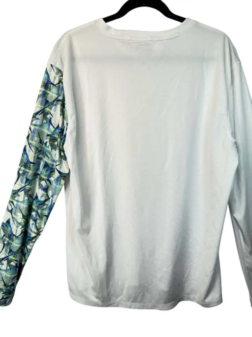 Reel Legends Performance Shirt Large White Blue Green Fishing UV Long Sleeve